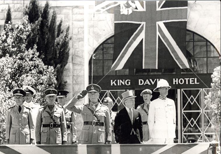 Pre-bombing: The British High Commissioner salutes outside the King David Hotel around 1945
