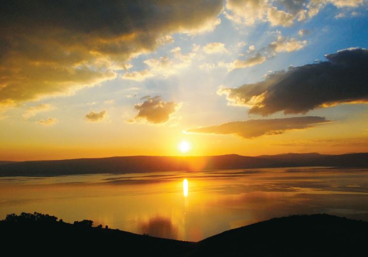 The sun sets over the sea of Galilee