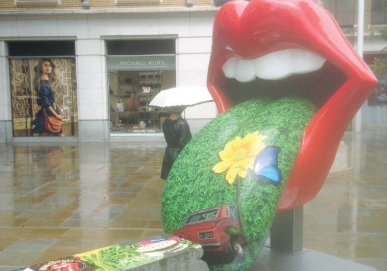 The iconic Rolling Stones logo outside the Saatchi Gallery in London.
