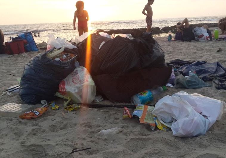 Litter on Mikhmoret Beach near Hadera.