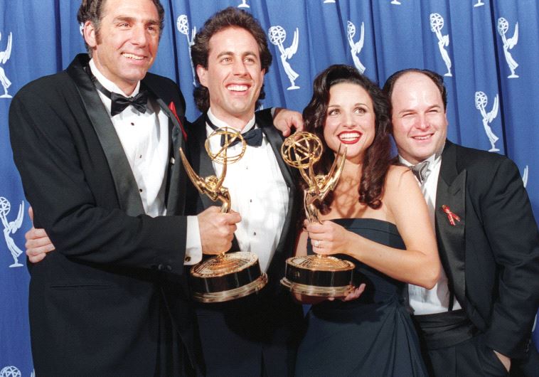 The cast of the NBC TV series Seinfeld pose together in 1993