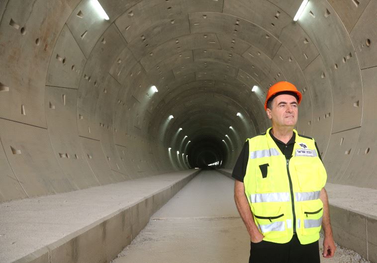 Transportation Minister Yisrael Katz stands at one of the five tunnels dug to accommodate the country’s first high-speed electric train from Jerusalem to Tel Aviv.
