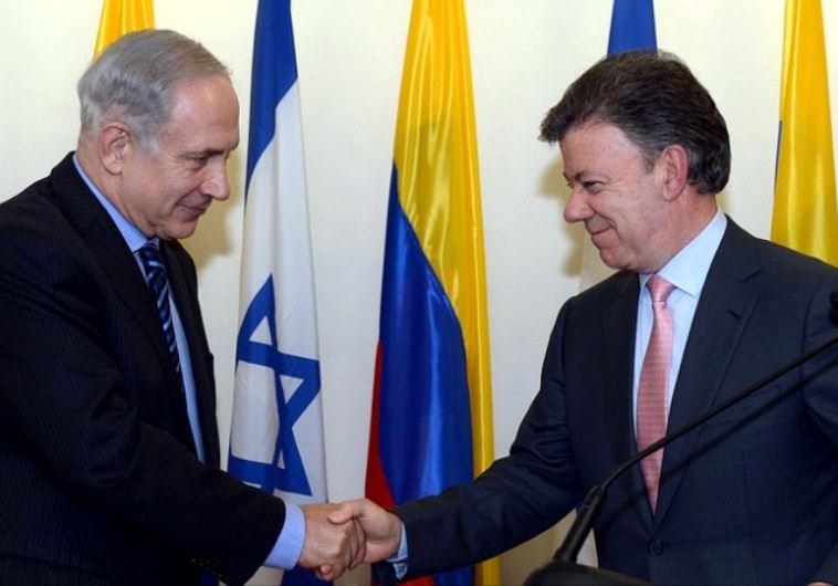 Prime Minister Benjamin Netanyahu and Colombian President Juan Manuel Santos Calderon in Jerusalem, June 2013
