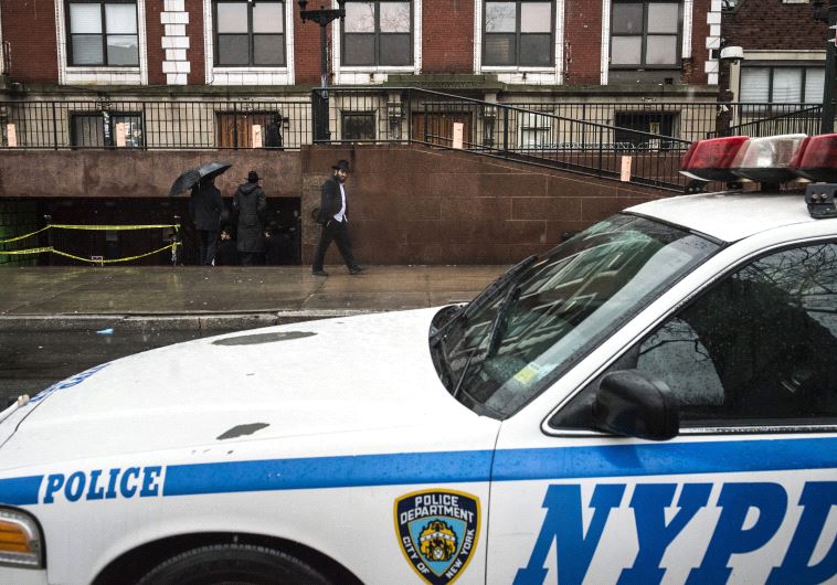 A police vehicle is seen outside a Brooklyn synagogue at the world headquarters of the Chabad-Lubavitch movement in New York City [File]