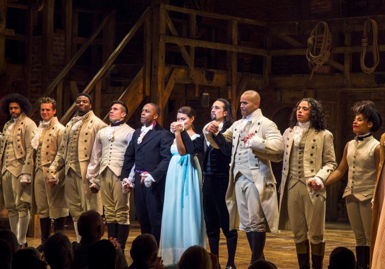 The play "Hamilton," bows to the audience after opening night of the play on Broadway in New York August 6, 2015