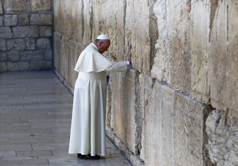 Pope Francis at the Western Wall in the Old City of Jerusalem during his May 2014 visit to Israel
