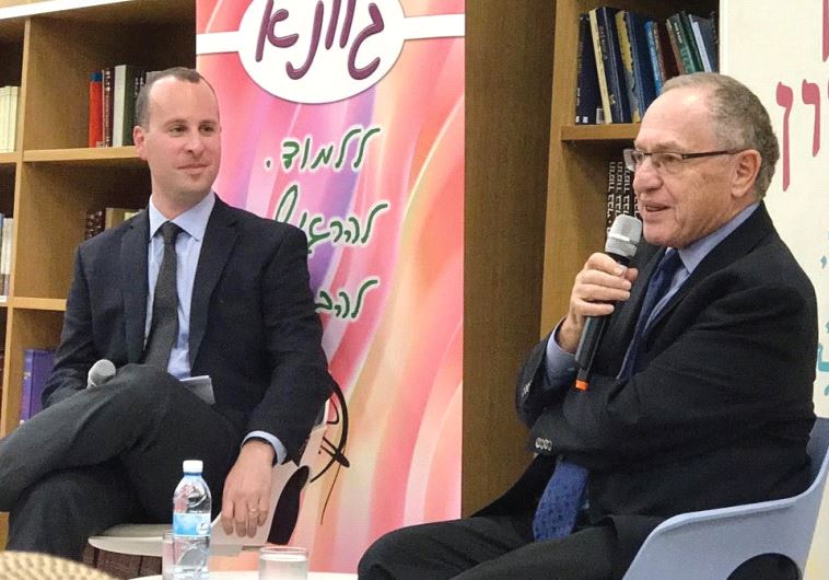 JERUSALEM POST Editor-in-Chief Yaakov Katz (left) interviews Alan Dershowitz at Matan Ra’anana.