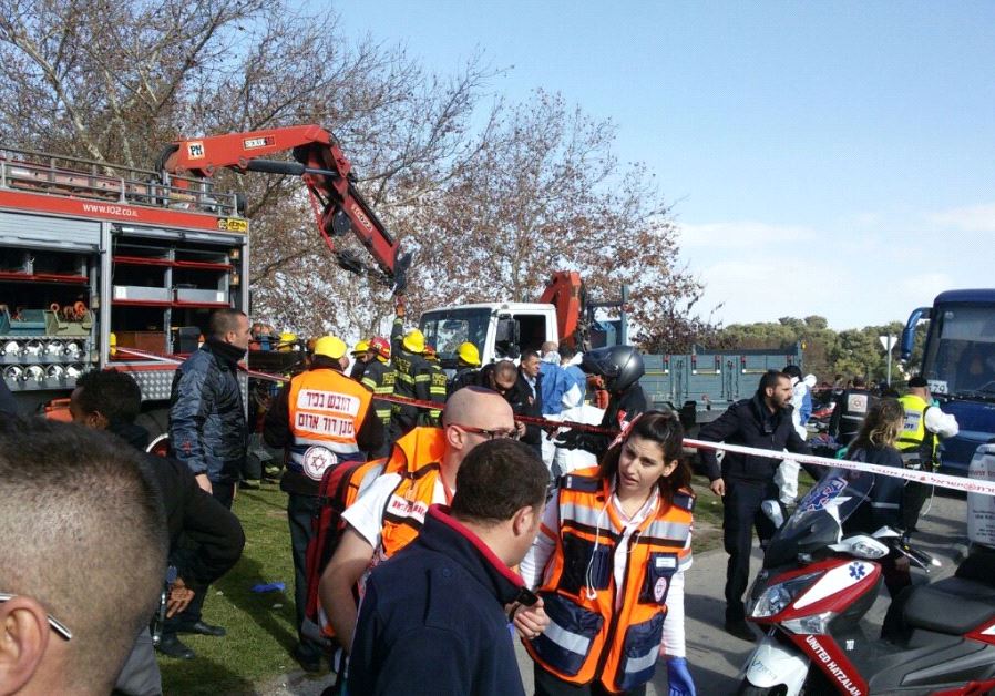 Scene of suspected ramming terror attack in Jerusalem, January 8, 2017