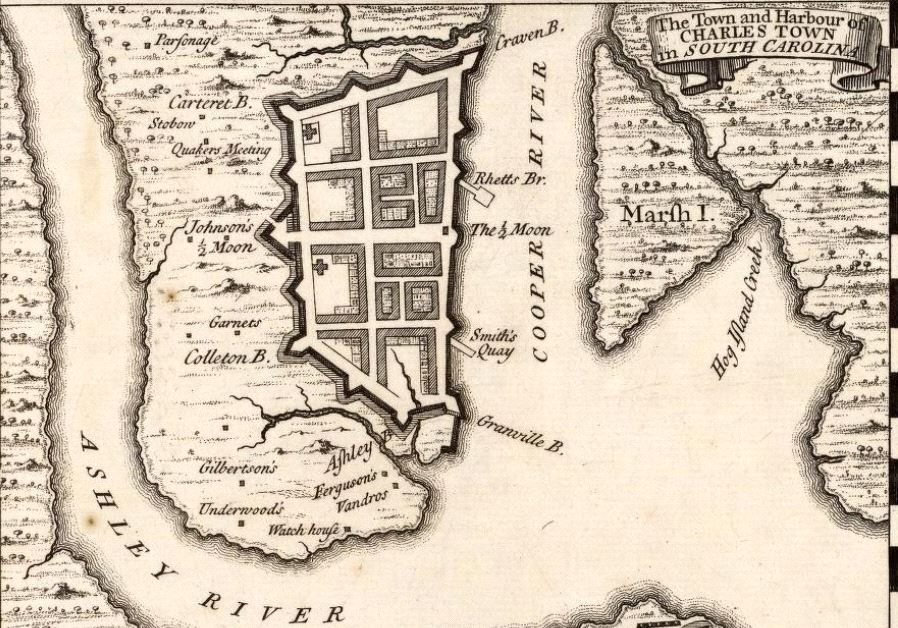 A 1733 map of Charleston published by Herman Moll