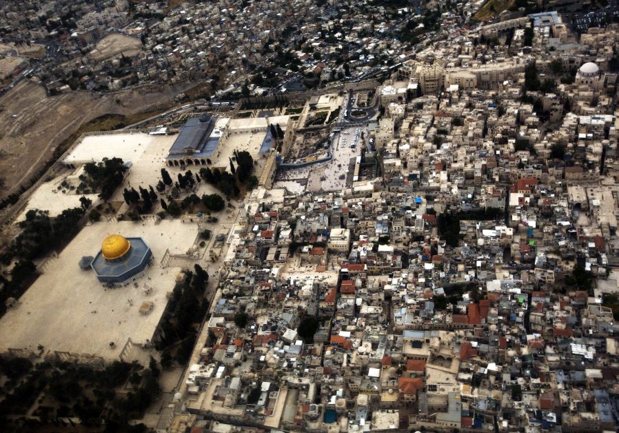 A general view shows Jerusalem's old city from an Israeli Air Force plane during an aerial show as part of celebrations for Israel's Independence Day to mark the 66th anniversary of the creation of the state, May 6, 2014