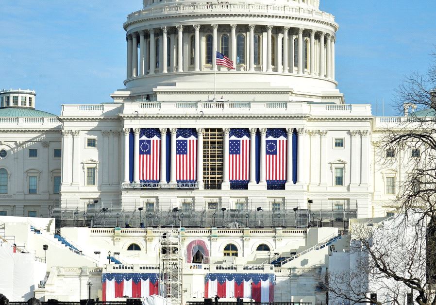 PREPARATIONS ARE FINALIZED on the West Front of the US Capitol, where Donald J. Trump will be sworn in as America's 45th president on Friday