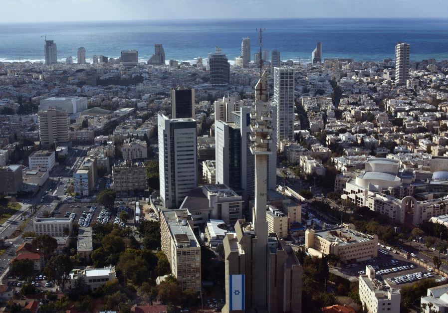 A general view shows central Tel Aviv backed by the Mediterranean Sea 