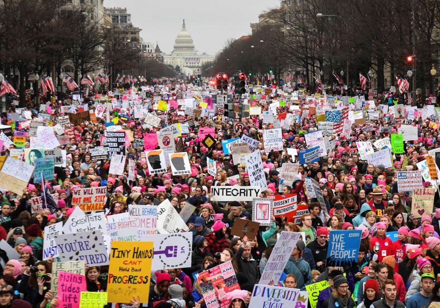 Hundreds of thousands march down Pennsylvania Avenue during the Women's March.