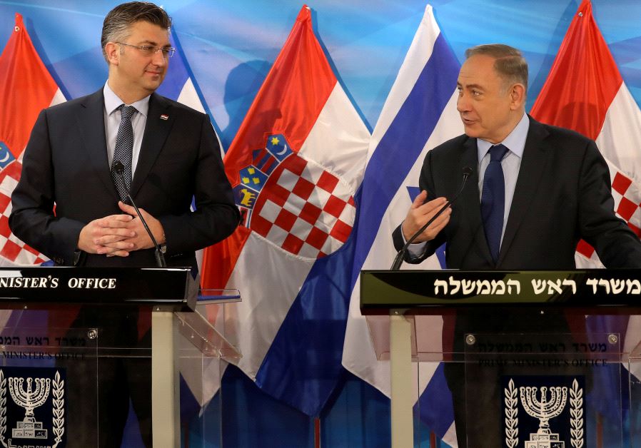 Israeli Prime Minister Benjamin Netanyahu (R) and his Croatian counterpart Andrej Plenkovic deliver joint statements to the media in Jerusalem January 24, 2017. 
