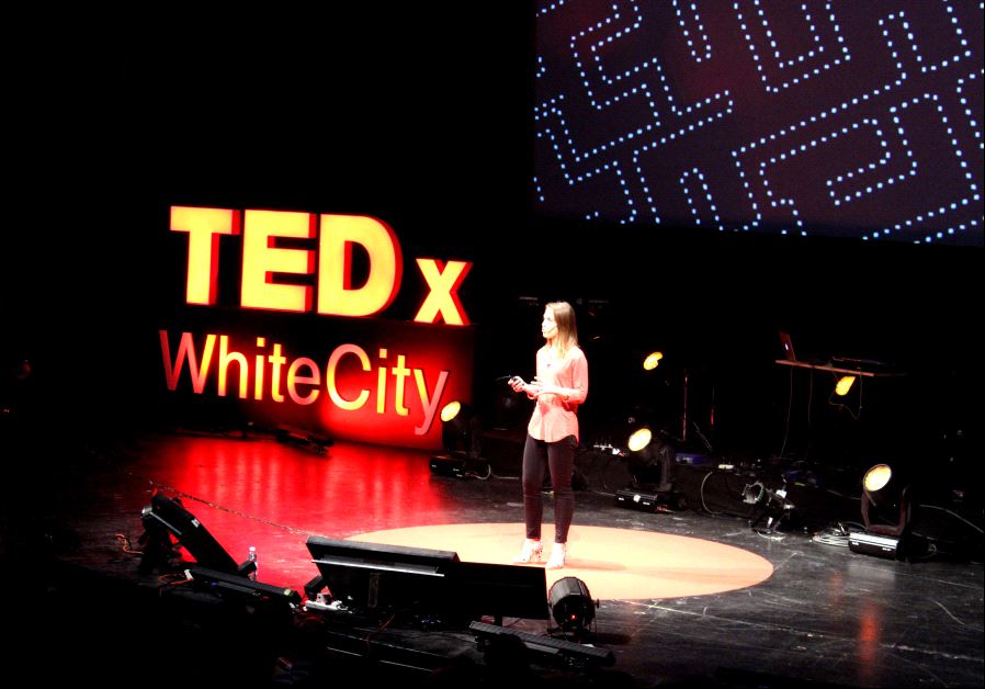 Galia Benartzi speaking at TEDxWhiteCity in Tel Aviv on Jan. 25, 2017