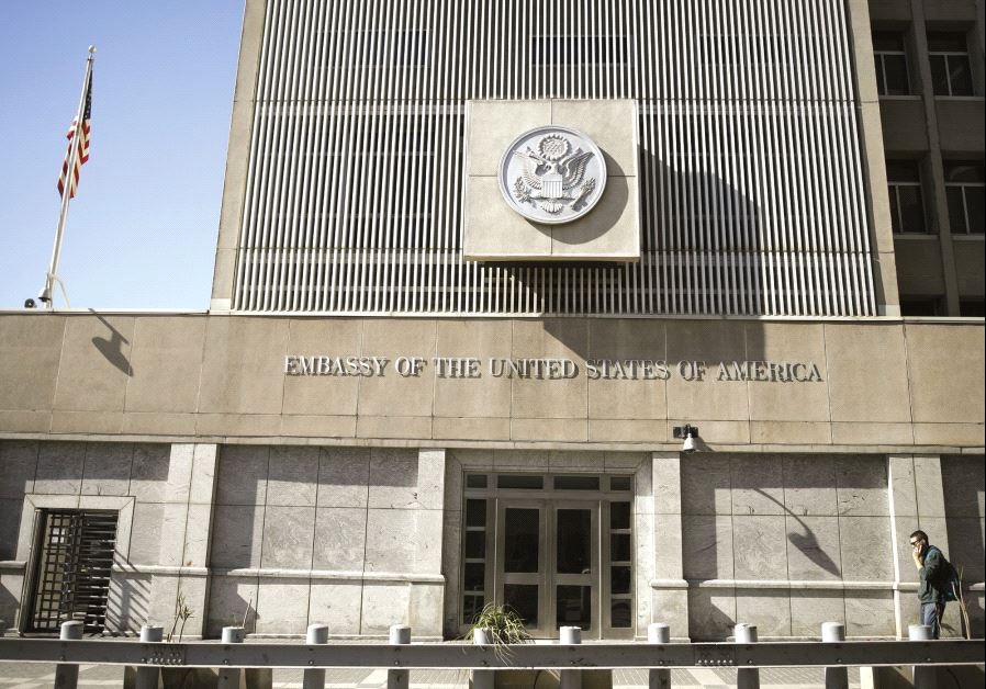 THE FRONT of the US Embassy in Tel Aviv. Will it move to Jerusalem?