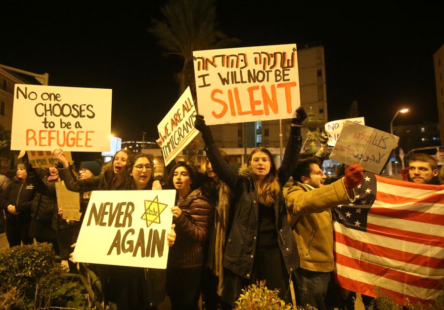 Protesting in Jerusalem against the US travel ban on Jan. 29, 2017