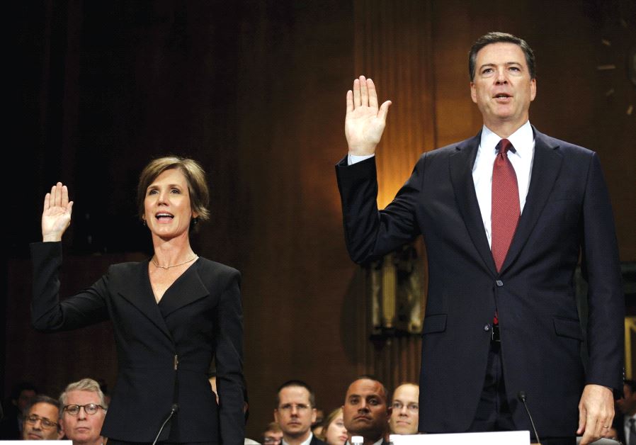 THEN US deputy attorney-general Sally Quillian Yates and FBI Director James Comey are sworn in to testify at a Senate Judiciary Committee hearing in Washington in 2015