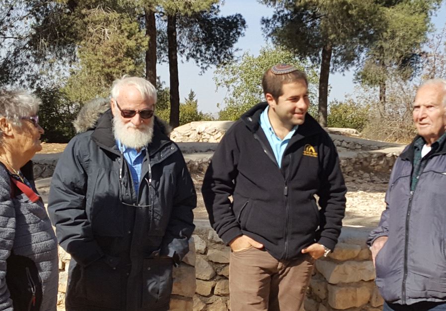 On Ammunition Hill, (from right to left) are Nir Nitzan, who led the charge into the Western Ammunition Hill trench in 1967, Yoram Taharlev, who wrote a famous Hebrew song about Ammunition Hill, JNF's Ammunition Hill Liaison Yoel Rosby and Nitzan's wife, Galia. 