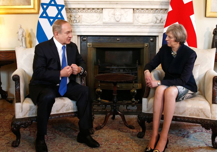 Prime Minister Benjamin Netanyahu meets Britain's Prime Minister Theresa May at 10 Downing Street, in London, February 6, 2017