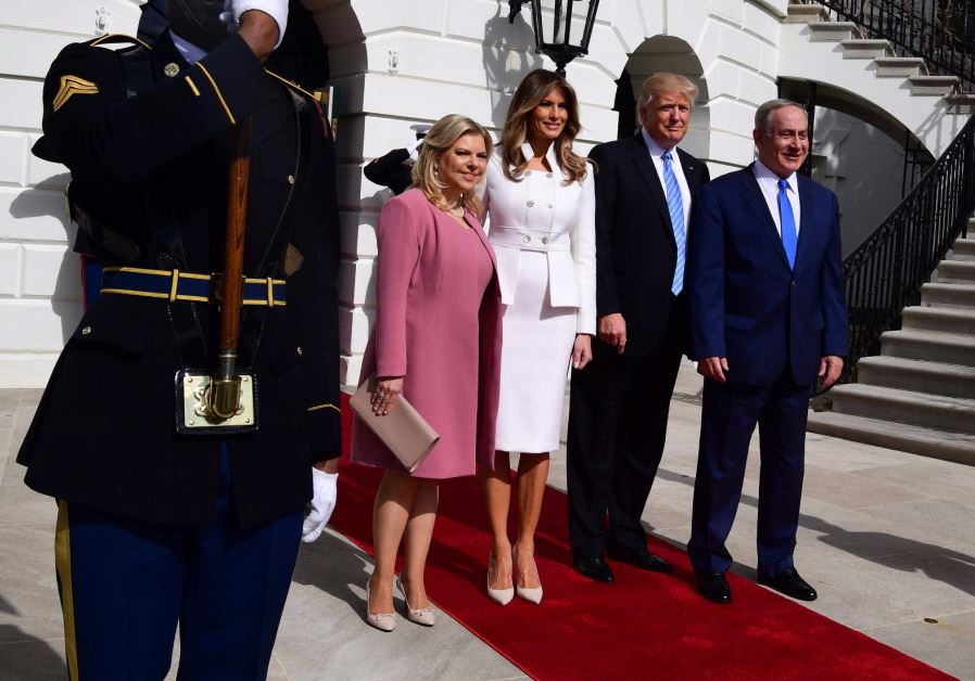 From Right: Sara Netanyahu , Melania Trump , Donald Trump and Benjamin Netanyahu outside of the White House on Feb. 15, 2017