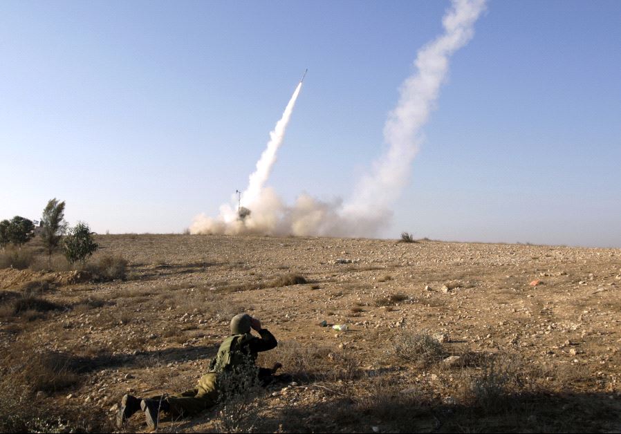 Iron Dome launcher fires an interceptor rocket 