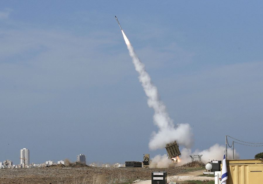 Iron Dome launcher fires an interceptor rocket 