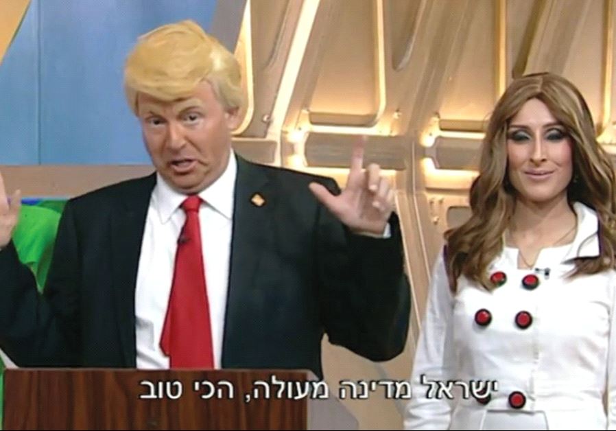 TAL FRIEDMAN portrays Donald Trump, while Shani Cohen plays his wife, Melania, in the popular satirical-sketch series ‘Eretz Nehederet.’