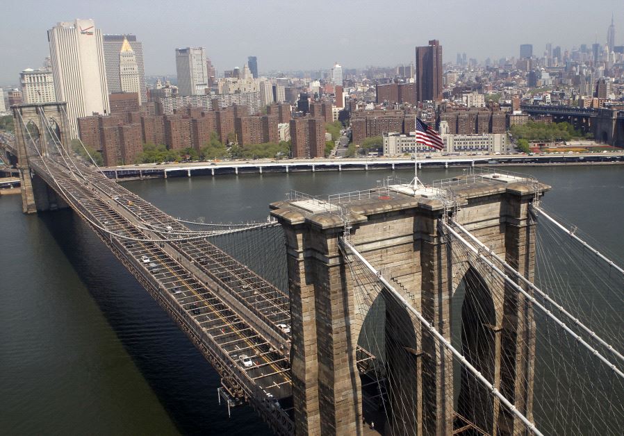 The Brooklyn Bridge and lower Manhattan is seen from a helicopter in New York City, April 22, 2010. 