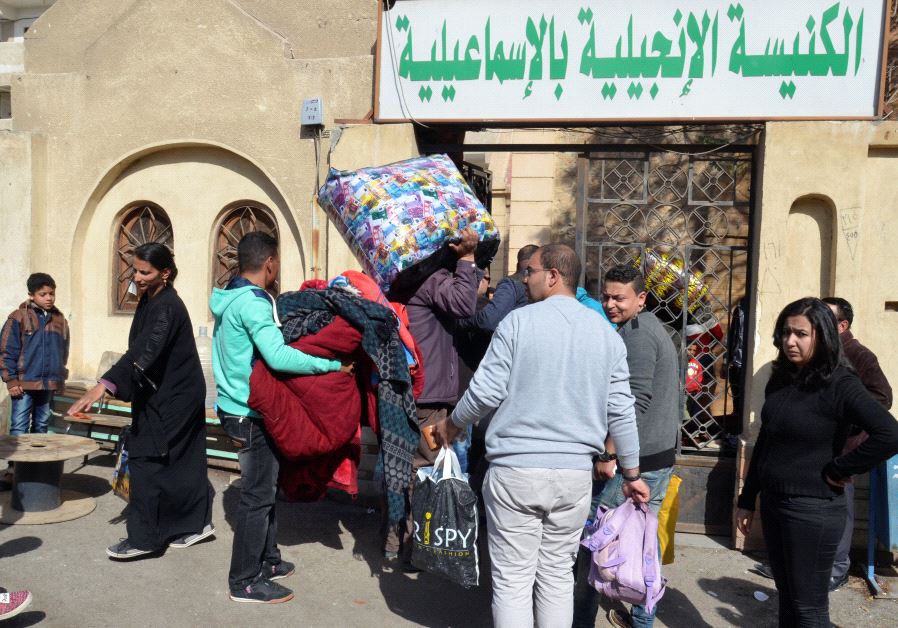 Christian families who left from Al-Arish in the North Sinai Governorate after the escalation of a campaign targeting Christians by Islamic State militants 