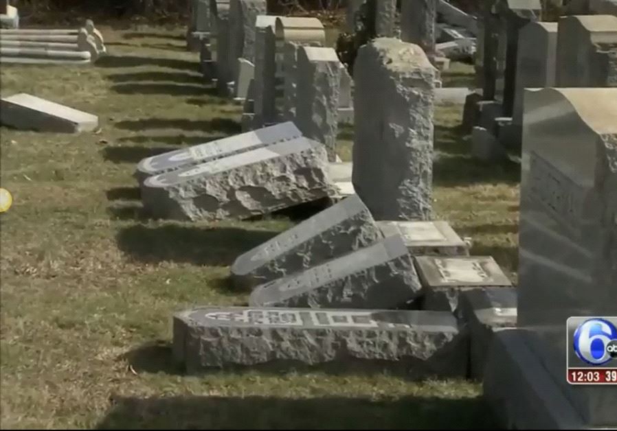 Gravestones damaged at Mt. Carmel Cemetery in Philadelphia , Pennsylvania , US