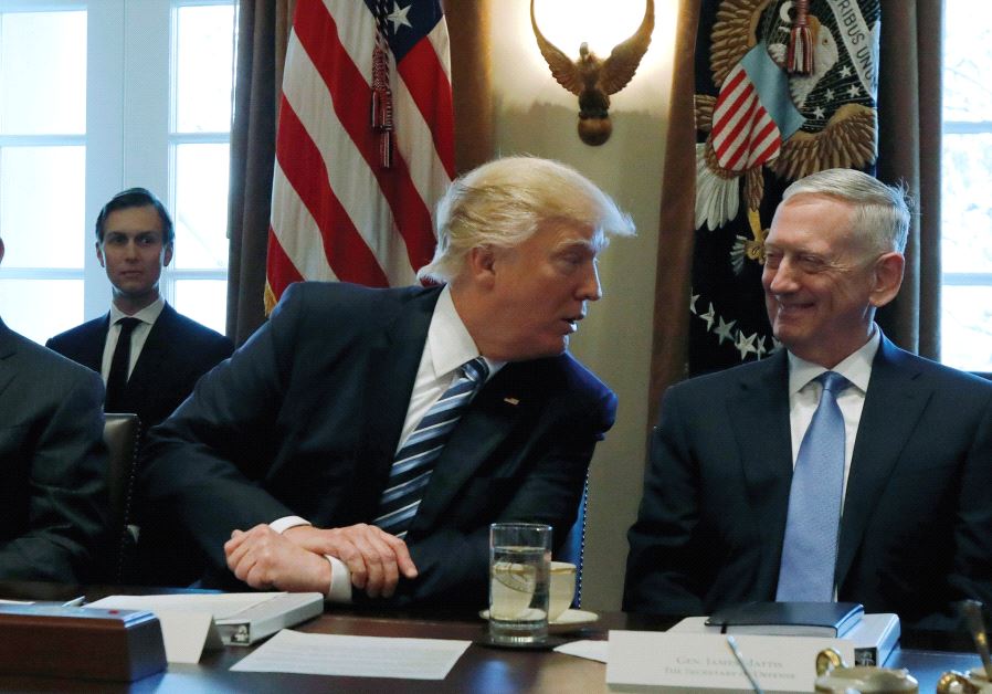 US PRESIDENT Donald Trump is flanked by Secretary of State Rex Tillerson (left) and Defense Secretary James Mattis at the White House