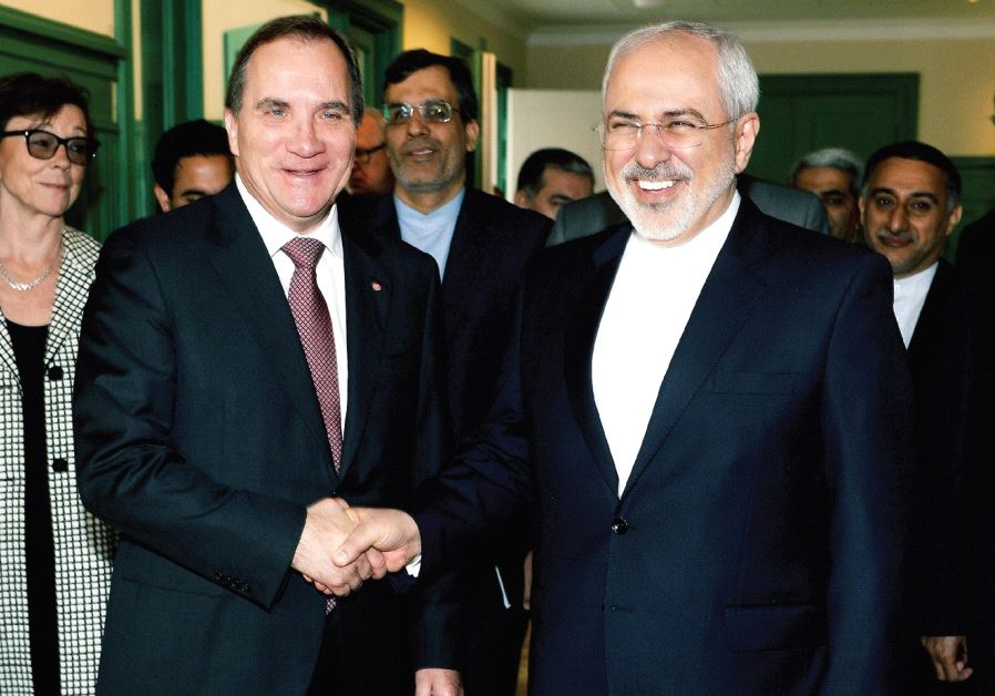 SWEDEN’S PRIME MINISTER Stefan Lofven welcomes Iran’s Foreign Minister Mohammad Javad Zarif at Rosenbad in Stockholm, Sweden last year.