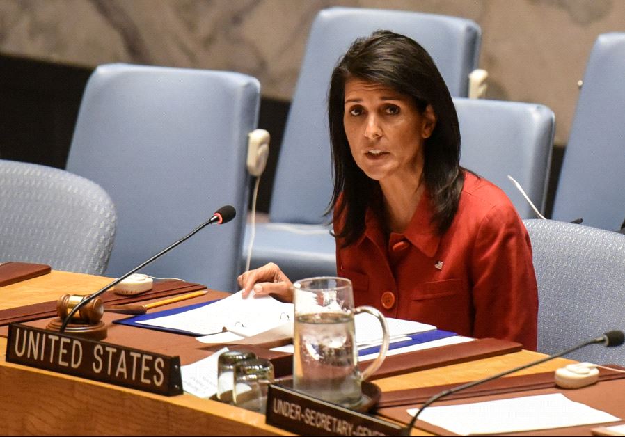 US Ambassador to the UN Nikki Haley delivers remarks at the Security Council meeting on the situation in Syria at the UN Headquarters, in New York, US, April 7, 2017