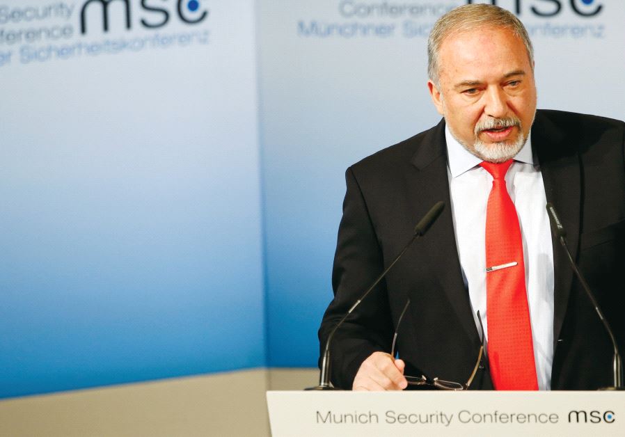 Defense Minister Avigdor Liberman speaks at the 53rd Munich Security Conference in Germany in February