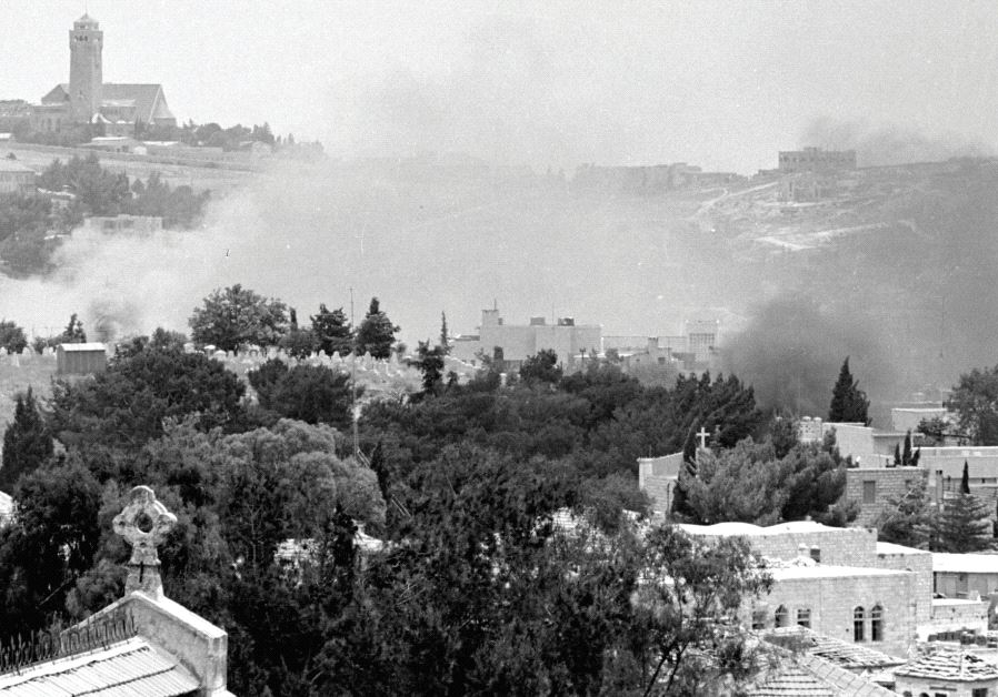 Smoke rises in east Jerusalem during a battle in the Six Day War