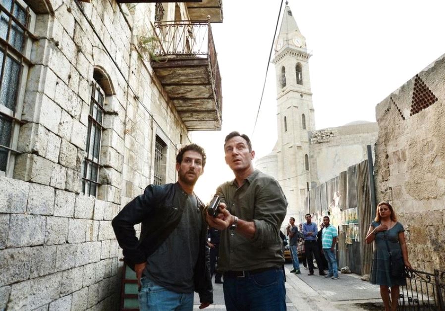 JASON ISAACS (right) and Ori Pfeffer on the set of 'Dig.' 