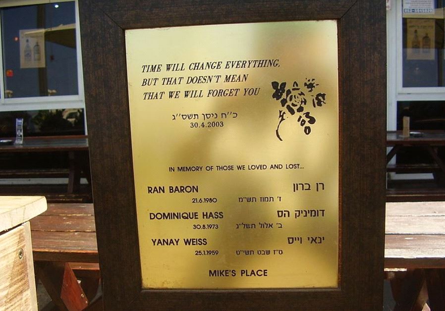 Memorial plaque to the victims of the "Mike's Place" suicide bombing that killed three victims in 2003