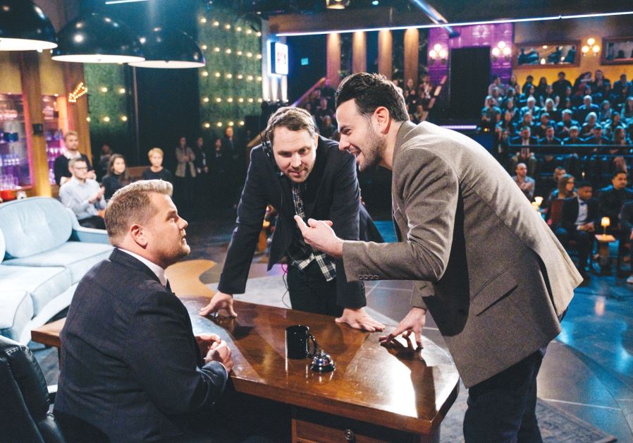BEN WINSTON (right) on the set of ‘The Late Late Show with James Corden’ (left) and fellow producer Rob Crabbe.