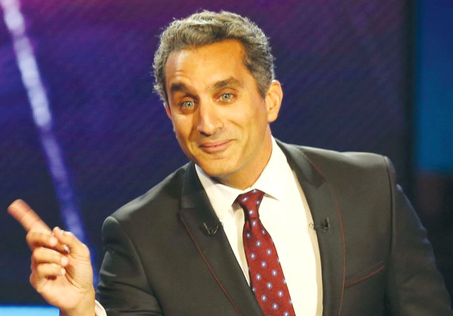 Egyptian satirist Bassem Youssef talks during a news conference in Cairo in 2014