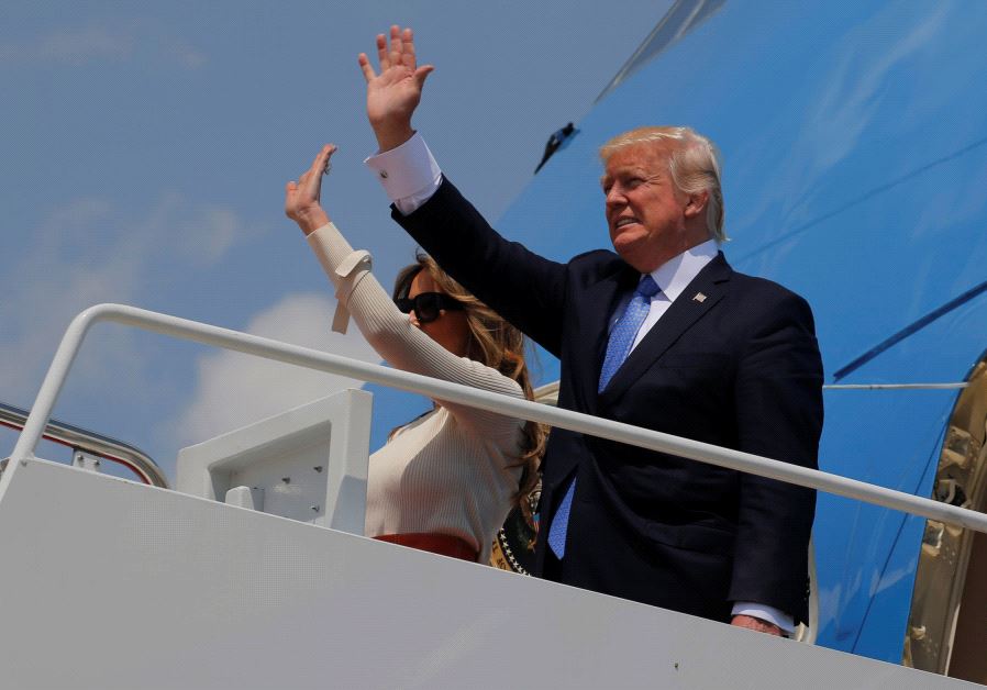 US President Donald Trump and first lady Melania Trump board Air Force One for his first international trip as president, including stops in Saudi Arabia, Israel, the Vatican, Brussels and at the G7 summit in Sicily, from Joint Base Andrews, Maryland, US May 19, 2017. 