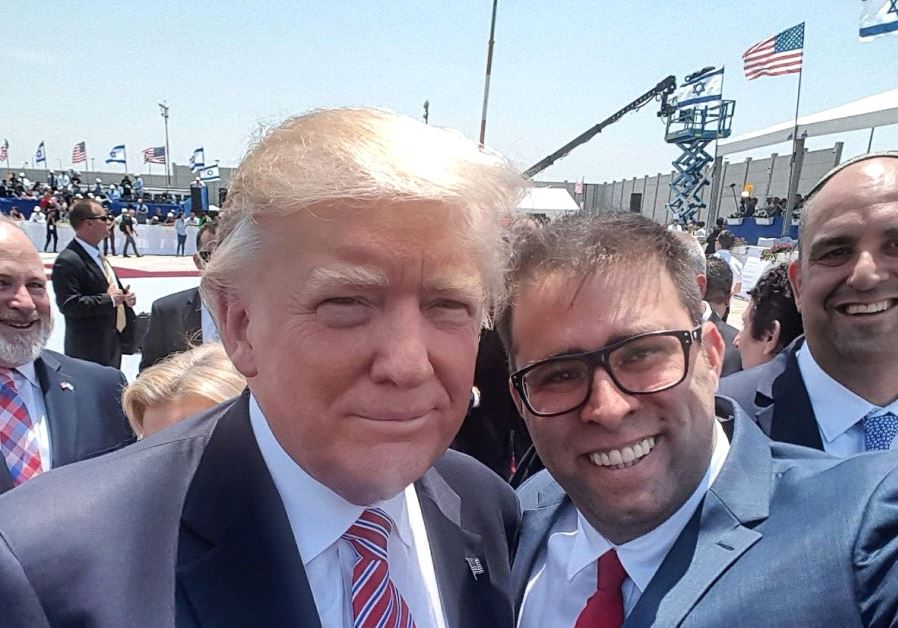 MK Oren Hazan (Likud) snaps a selfie with visiting President Donald Trump upon his arrival in Israel, May 22, 2017