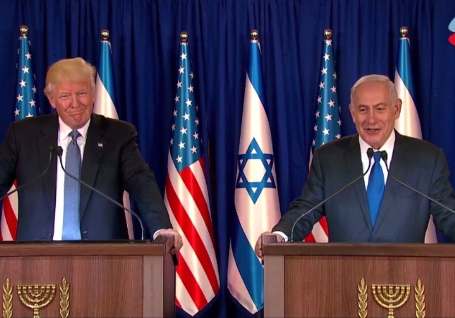 Prime Minister Benjamin Netanyahu and US President Donald Trump deliver statements at the Prime Minister's Residence, May 22 2017.