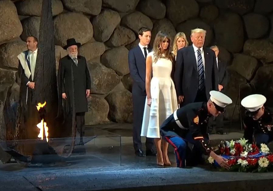 Donald Trump, Melania Trump, Ivanka Trump, and Jared Kushner place a wreath at Israel's Yad Vashem holocaust memorial. 
