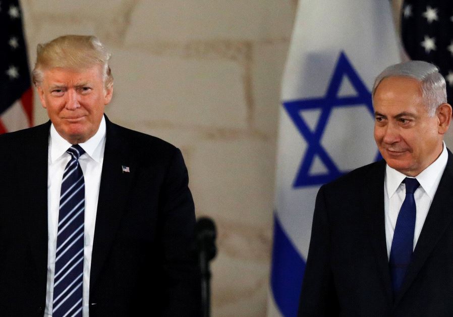 US President Donald Trump stands next to Prime Minister Benjamin Netanyahu before delivering an address at the Israel Museum in Jerusalem May 23, 2017