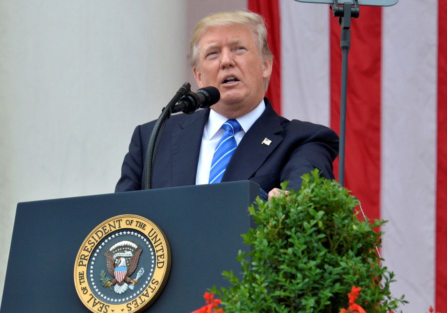 U.S. President Donald Trump makes remarks at the Amphitheater after laying a wreath at the Tomb of the Unknown Soldier at Arlington National Cemetery as part of Memorial Day observance, Arlington, Virginia, U.S., May 29, 2017