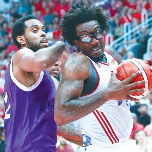 Hapoel Jerusalem center Amar’e Stoudemire (right) had seven points and five rebounds in his first game for the team in almost four weeks in Friday’s 84-75 win over Ironi Nahariya