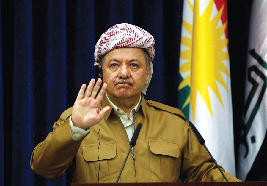 KURDISTAN REGIONAL Government President Masoud Barzani gestures during a news conference in Erbil, Iraq, in April. 