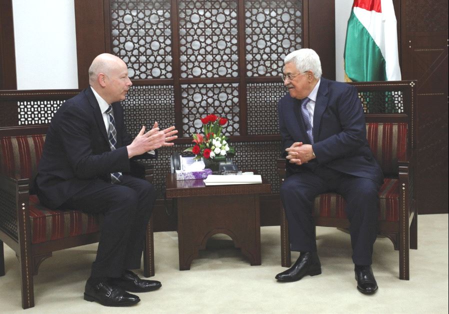 PALESTINIAN AUTHORITY President Mahmoud Abbas meets with Jason Greenblatt, US President Donald Trump’s Middle East envoy, in Ramallah.