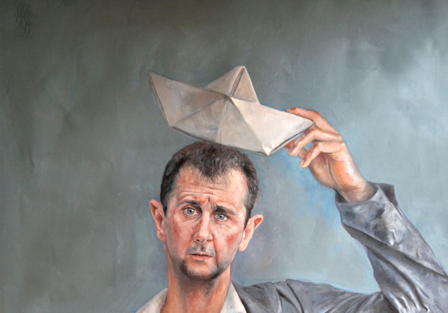 Syrian President Bashar Assad depicted as a refugee